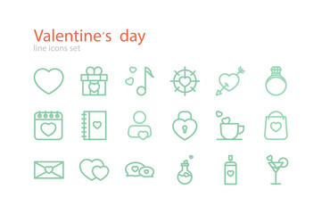 Valentine's Day. Line icons set. Stock vector.