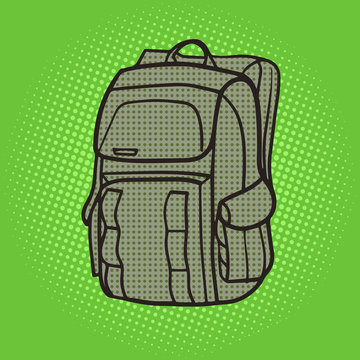 Tourist Backpack Green Pop Art Style Vector