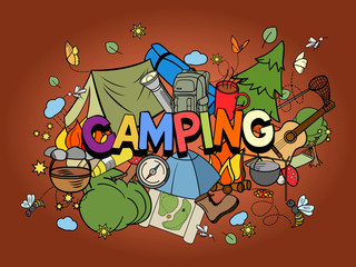 Camping design colorful set vector 