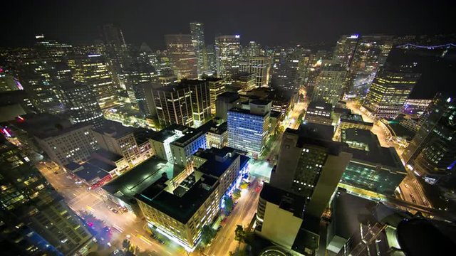 Time lapse view overlooking the city of Vancouver at night.