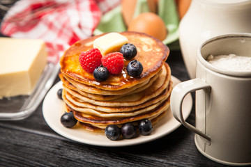 High pile of delicious pancakes