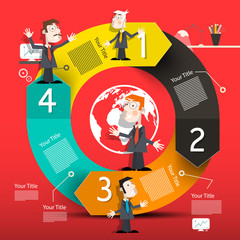 Circle Infographic Layout with Arrows and Business Men