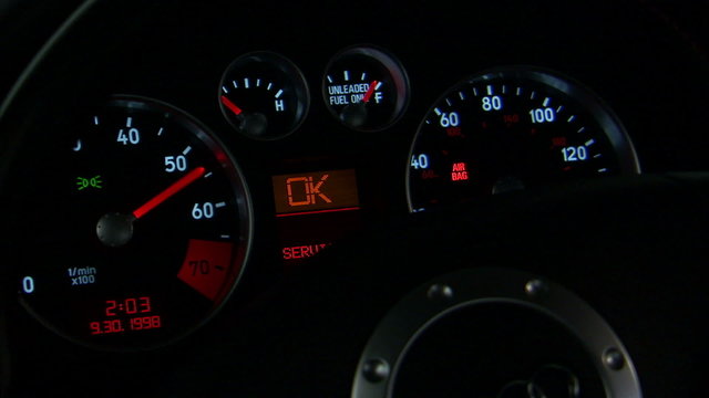 Car gauges lighting up and RPM's going up.