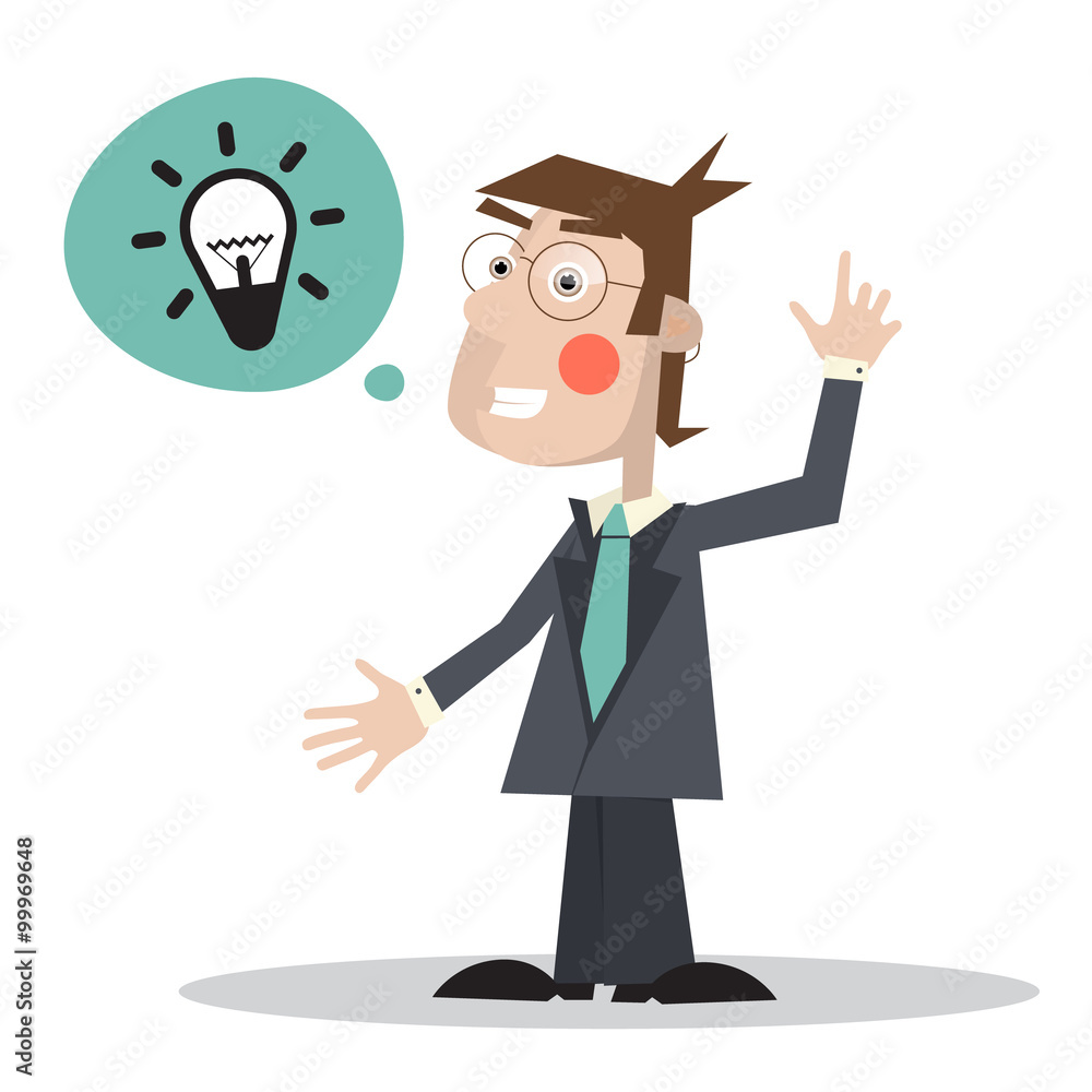 Poster man in suit with bulb in bubble icon - vector illustration isolated on white background