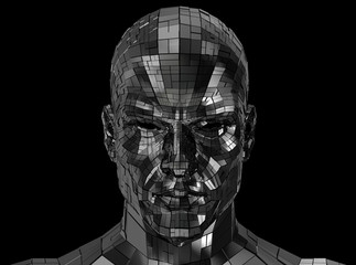 Robot face looking front on camera 