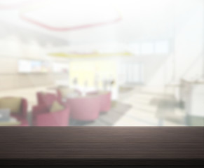 Wood Table Of Blur Background in Office