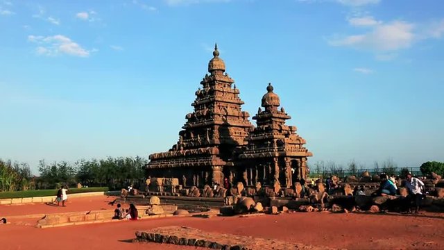 Locked-on shot of a temple, Shore Temple, Mahabalipuram, Kancheepuram District, Tamil Nadu, India