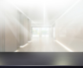 Wood Table Of Blur Background in Office