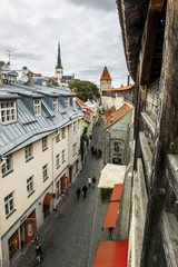 Obraz premium View of St. Olaf Cathedral and the streets of old Tallinn city