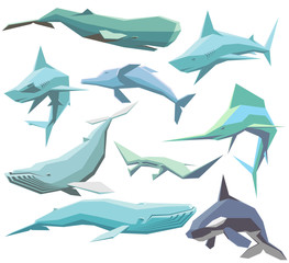 Fototapeta na wymiar set of geometric sea animals