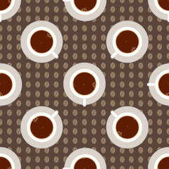 Coffee cup seamless pattern. Tea time vector illustration. Cup of coffee, the top view.