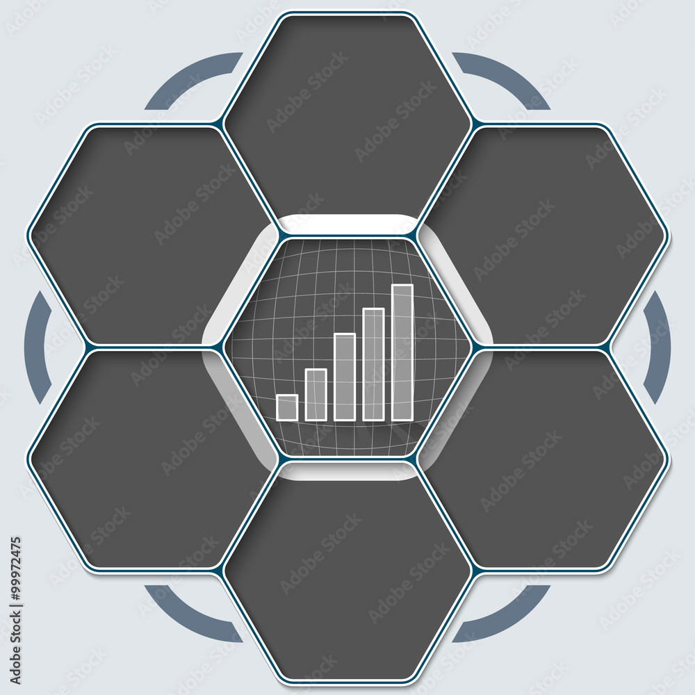 Poster set of seven hexagons for your text and graph