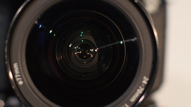 Diaphragm of a camera lens aperture, close up, open
