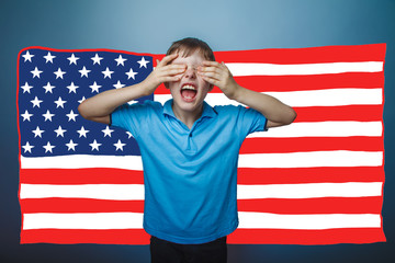 adolescent the boy screaming shut her face American flag USA