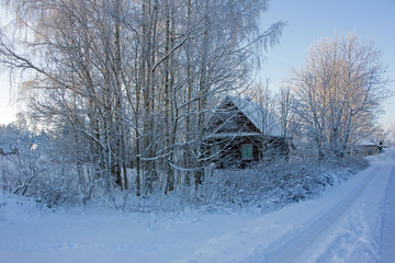 зимний дом и заснеженные деревья © tvetchinina