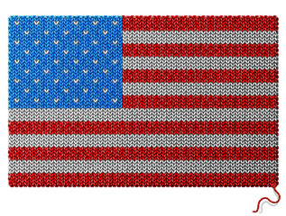 USA flag of knitted fabric. Knitwear in shape of american flag