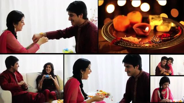 Collage of sibling celebrating Raksha Bhandan festival