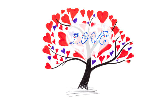 Handmade Valentine with ink drawing of tree