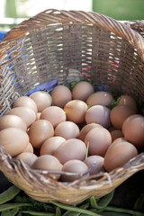 Basket of Eggs for Sale on Market Stall