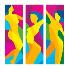 The dancing beautiful girl on a colorful background. Abstract vector flat illustration
