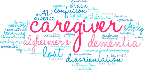 Caregiver word cloud on a white background. 