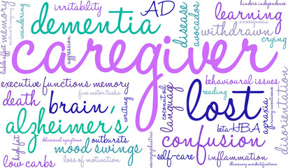 Caregiver word cloud on a white background. 