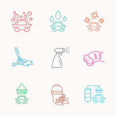 Car wash icons. Cleaning station linear signs.
