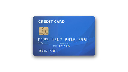 Blue credit card with microchip isolated on white background - 99977608