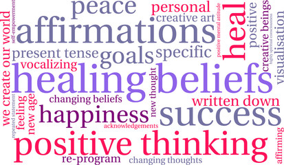 Fototapeta premium Healing Word CloudHealing Beliefs word cloud on a white background. 