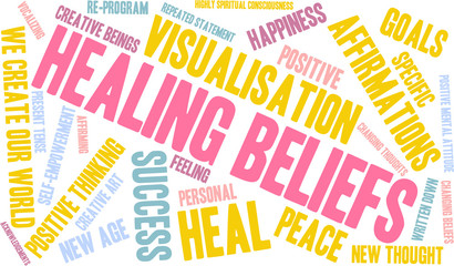 Healing Beliefs word cloud on a white background. 