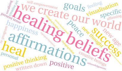 Healing Beliefs word cloud on a white background.