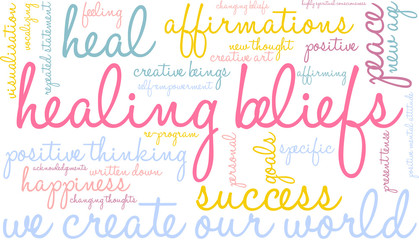 Healing Beliefs word cloud on a white background. 
