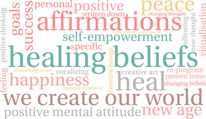 Fototapeta premium Healing Beliefs word cloud on a white background. 