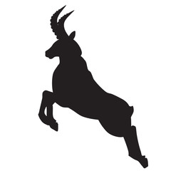Silhouette of a mountain goat, leaping from a cliff