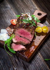 Sliced medium rare grilled Beef steak 