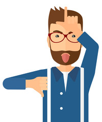 Contemptuous man sticking out his tongue.