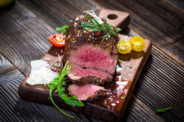 Sliced medium rare grilled Beef steak 