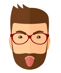 Contemptuous man sticking out his tongue.