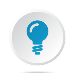 Flat blue Light Bulb icon on circle web button on white