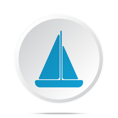 Flat blue Sailboat icon on circle web button on white