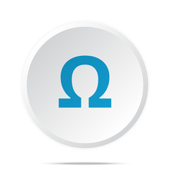 Flat blue Omega icon on circle web button on white
