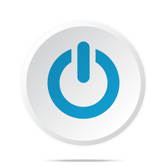 Flat blue Power icon on circle web button on white
