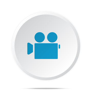 Flat Blue Video Camera Icon On Circle Web Button On White