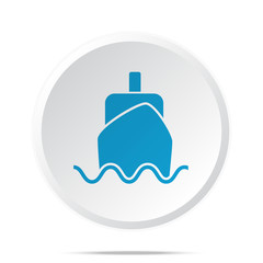 Flat blue Boat icon on circle web button on white