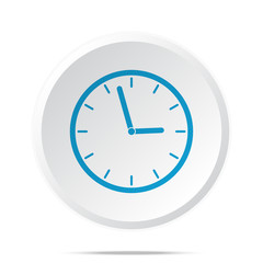 Flat blue Clock icon on circle web button on white