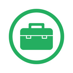 Flat green Briefcase icon and green circle
