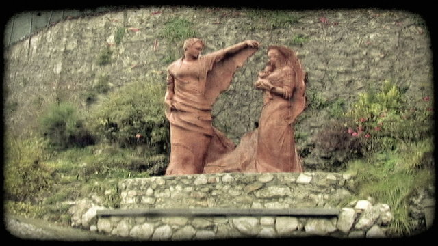 Man and Woman Statue. Vintage stylized video clip.
