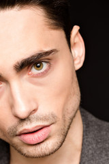 Model man's face close-up