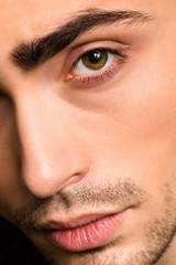 Model man's face close-up