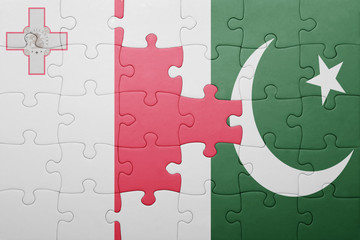 puzzle with the national flag of pakistan and malta